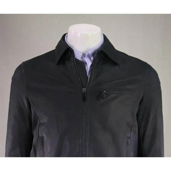 Paul Stuart Navy Blue Goat Leather Motorcycle Bomber Bike Jacket US XS - Picture 3 of 9